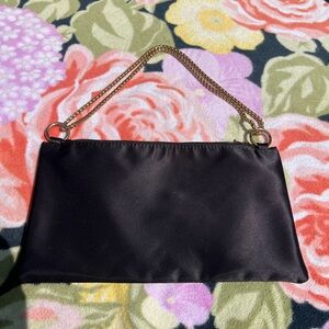 Black satin lining evening purse with gold chain handle